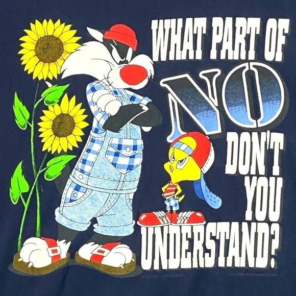Vintage 90s 1996 Looney Tunes Graphic Tee T Shirt Tweetie Bird Sylvester Large - Picture 5 of 12